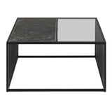 Steel Coffee Table Square With Wooden Marble Effect And Glass Top - Strington