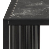 Steel Coffee Table Square With Wooden Marble Effect And Glass Top - Strington