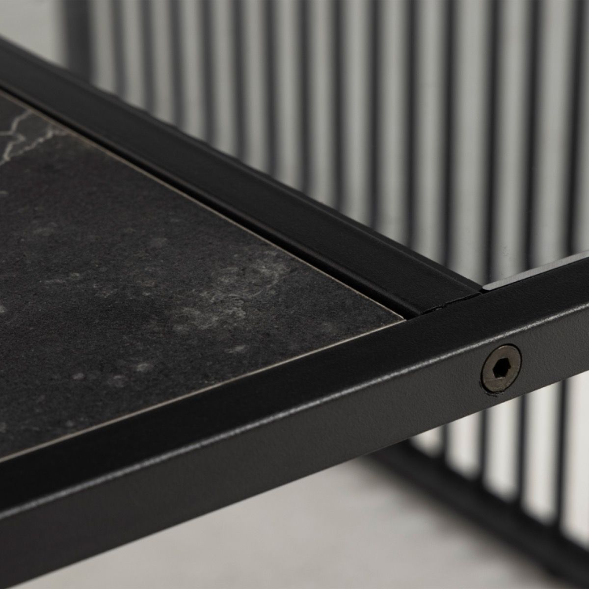 Steel Coffee Table Square With Wooden Marble Effect And Glass Top - Strington