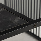 Steel Coffee Table Square With Wooden Marble Effect And Glass Top - Strington