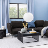 Steel Coffee Table Square With Wooden Marble Effect And Glass Top - Strington