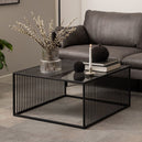 Steel Coffee Table Square With Wooden Marble Effect And Glass Top - Strington