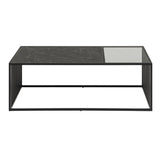 Steel Coffee Table With Wooden Marble Effect And Glass Top - Strington