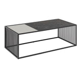 Steel Coffee Table With Wooden Marble Effect And Glass Top - Strington