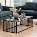 Steel Coffee Table With Wooden Marble Effect And Glass Top - Strington