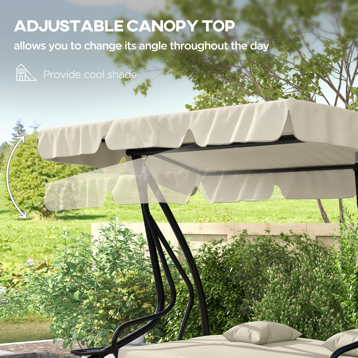 Steel Convertible 3 Seater Garden Swing Chair Bed With Adjustable Canopy - Velmora