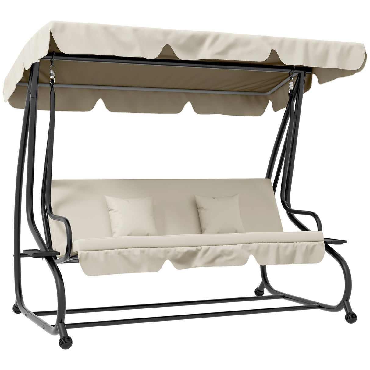 Steel Convertible 3 Seater Garden Swing Chair Bed With Adjustable Canopy - Velmora