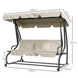 Steel Convertible 3 Seater Garden Swing Chair Bed With Adjustable Canopy - Velmora
