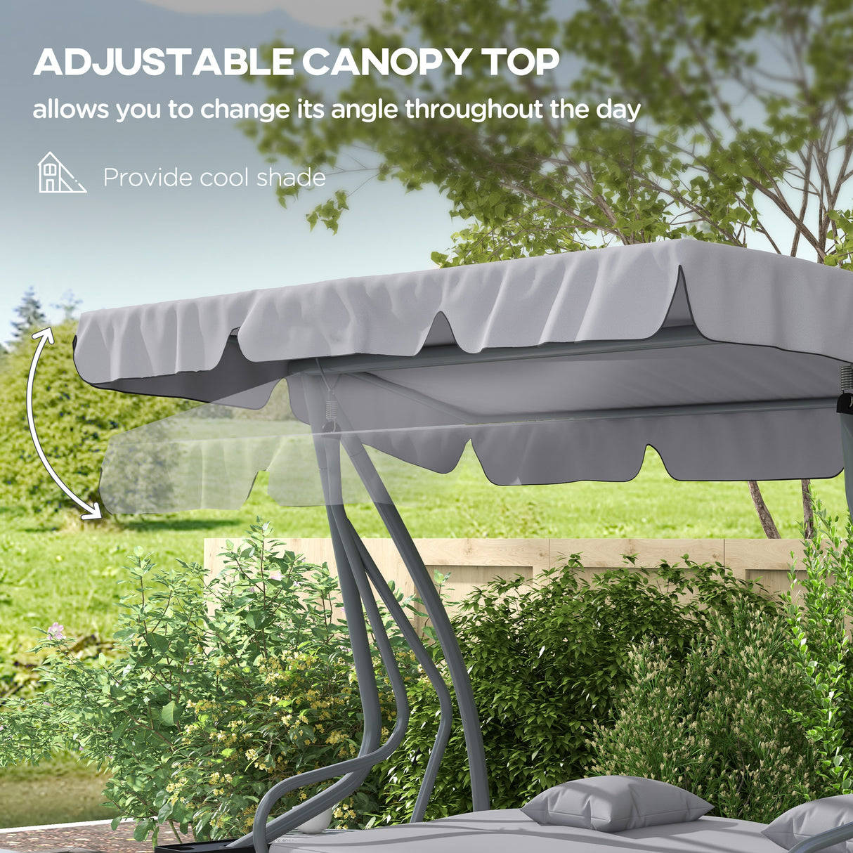 Steel Convertible 3 Seater Garden Swing Chair Bed With Adjustable Canopy - Velmora