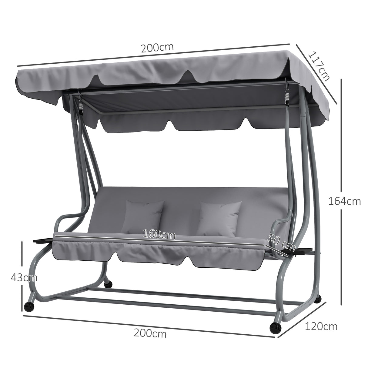 Steel Convertible 3 Seater Garden Swing Chair Bed With Adjustable Canopy - Velmora