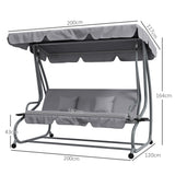 Steel Convertible 3 Seater Garden Swing Chair Bed With Adjustable Canopy - Velmora
