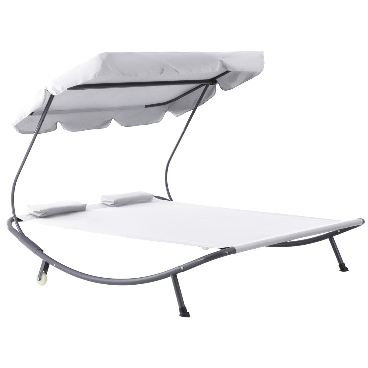 Steel Double Garden Sun Lounger With Adjustable Detachable Canopy - Velmora