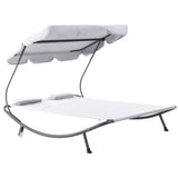 Steel Double Garden Sun Lounger With Adjustable Detachable Canopy - Velmora