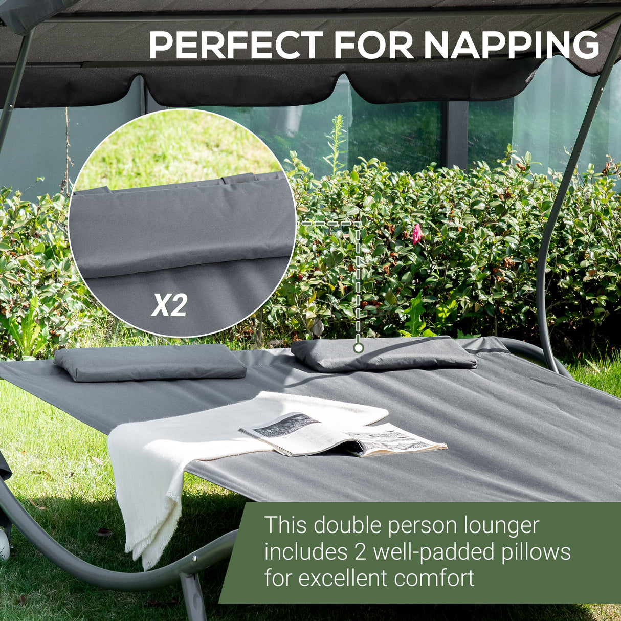 Steel Double Garden Sun Lounger With Adjustable Detachable Canopy - Velmora