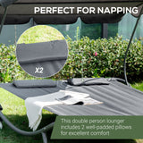Steel Double Garden Sun Lounger With Adjustable Detachable Canopy - Velmora