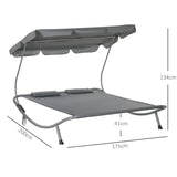 Steel Double Garden Sun Lounger With Adjustable Detachable Canopy - Velmora