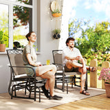 Steel Double Outdoor Glider Rocking Chairs With Tempered Glass Table - Velmora