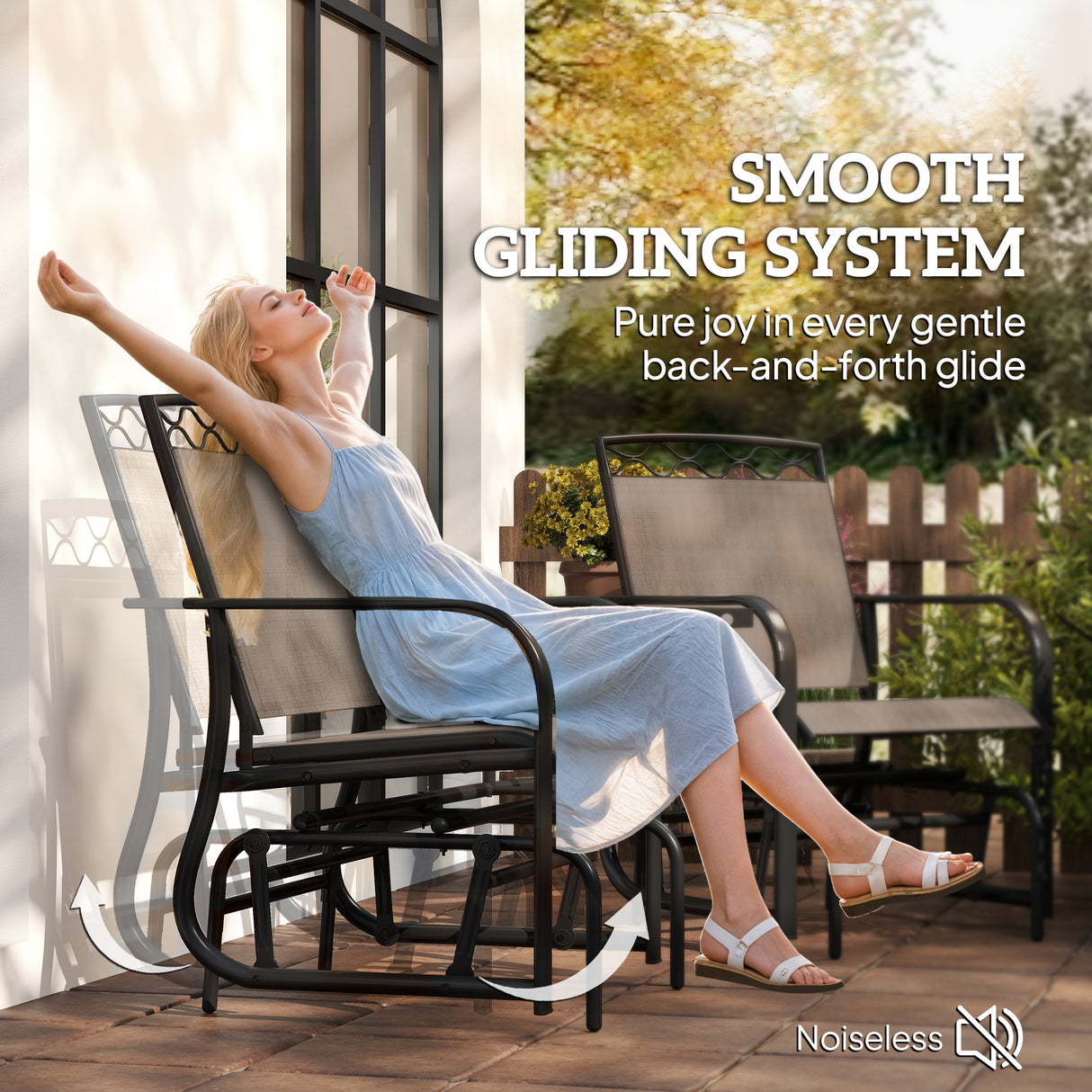 Steel Double Outdoor Glider Rocking Chairs With Tempered Glass Table - Velmora