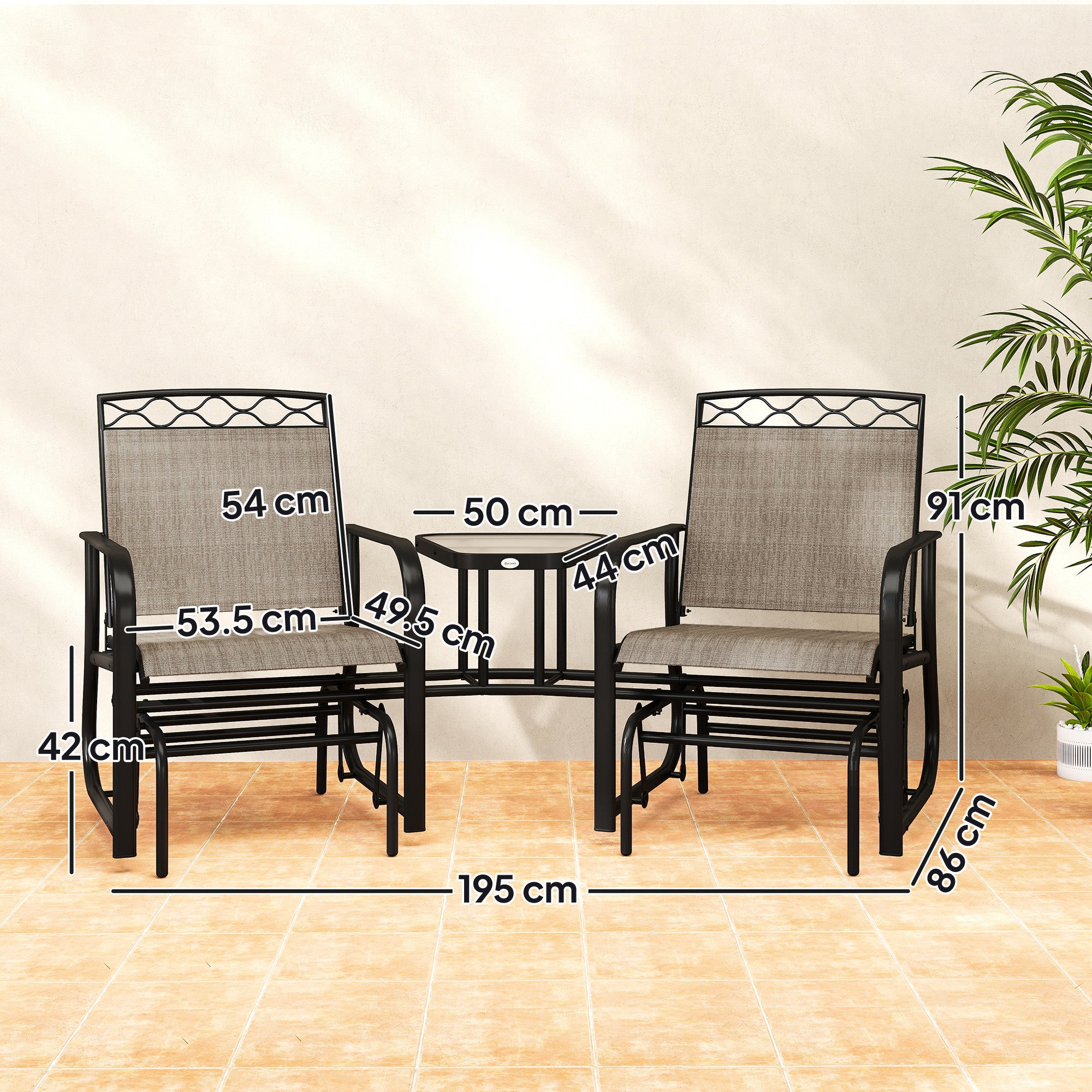 Steel Double Outdoor Glider Rocking Chairs With Tempered Glass Table - Velmora