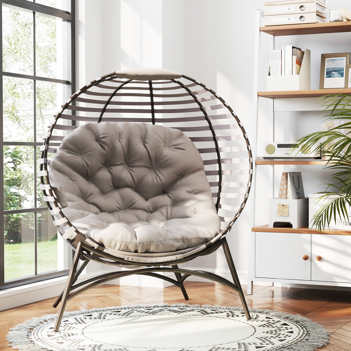 Steel Egg Chair With Cushion and Side Pocket - Velmora