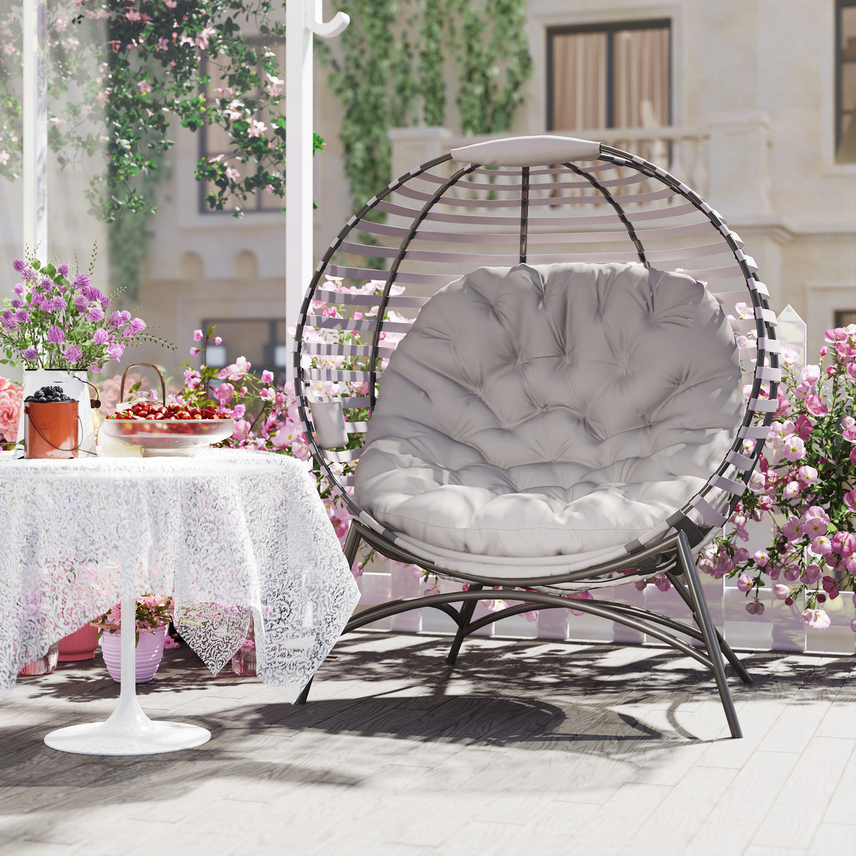 Steel Egg Chair With Cushion and Side Pocket - Velmora
