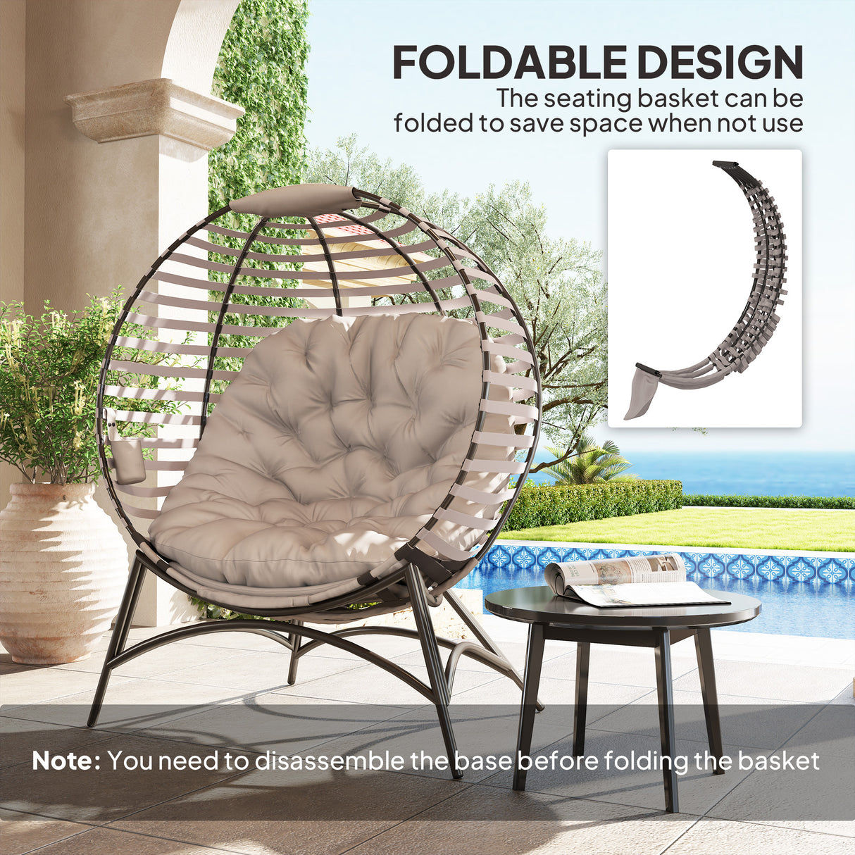 Steel Egg Chair With Cushion and Side Pocket - Velmora