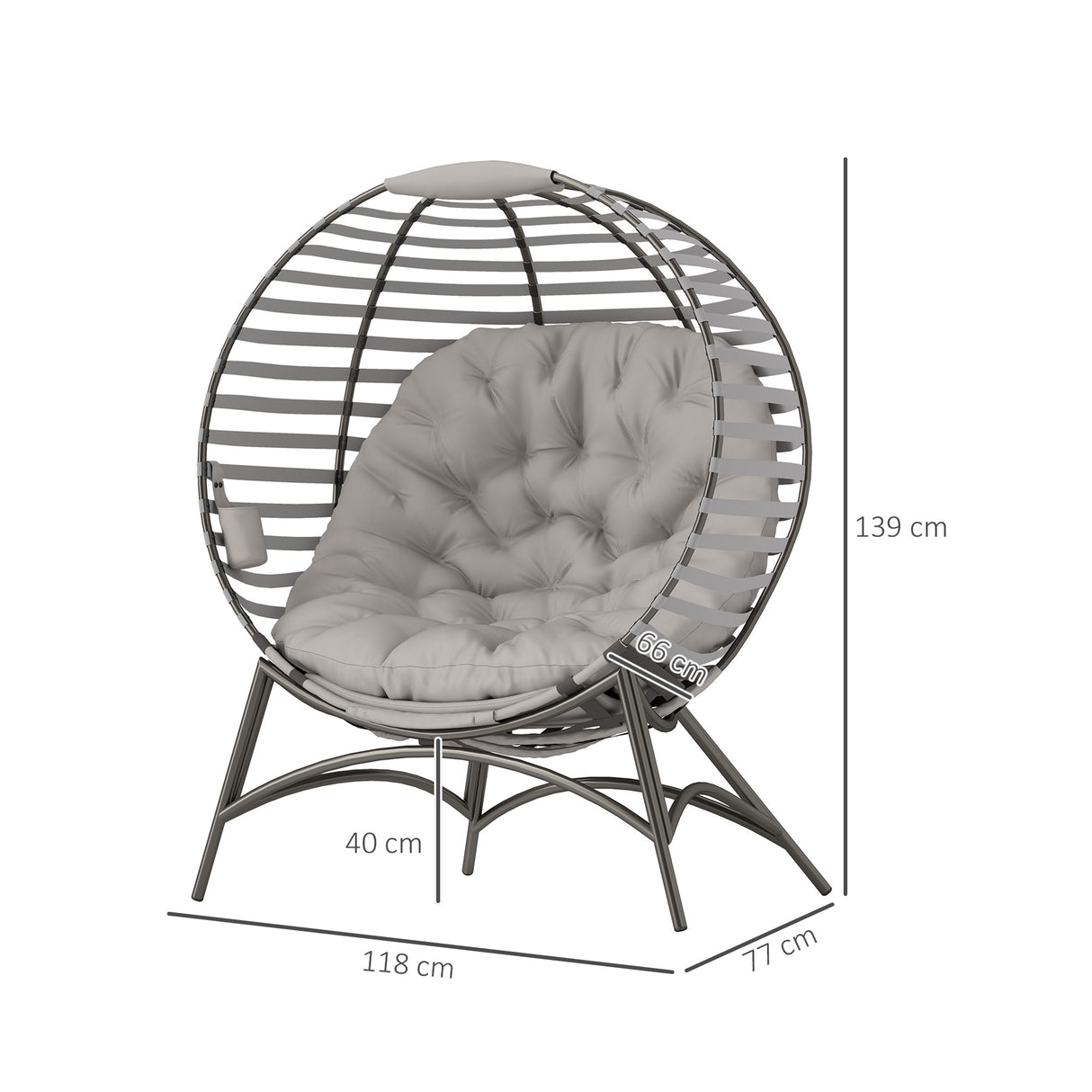 Steel Egg Chair With Cushion and Side Pocket - Velmora