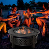 Steel Fire Pit With Grill Net And Mesh Lid for Camping - Velmora