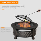 Steel Fire Pit With Grill Net And Mesh Lid for Camping - Velmora