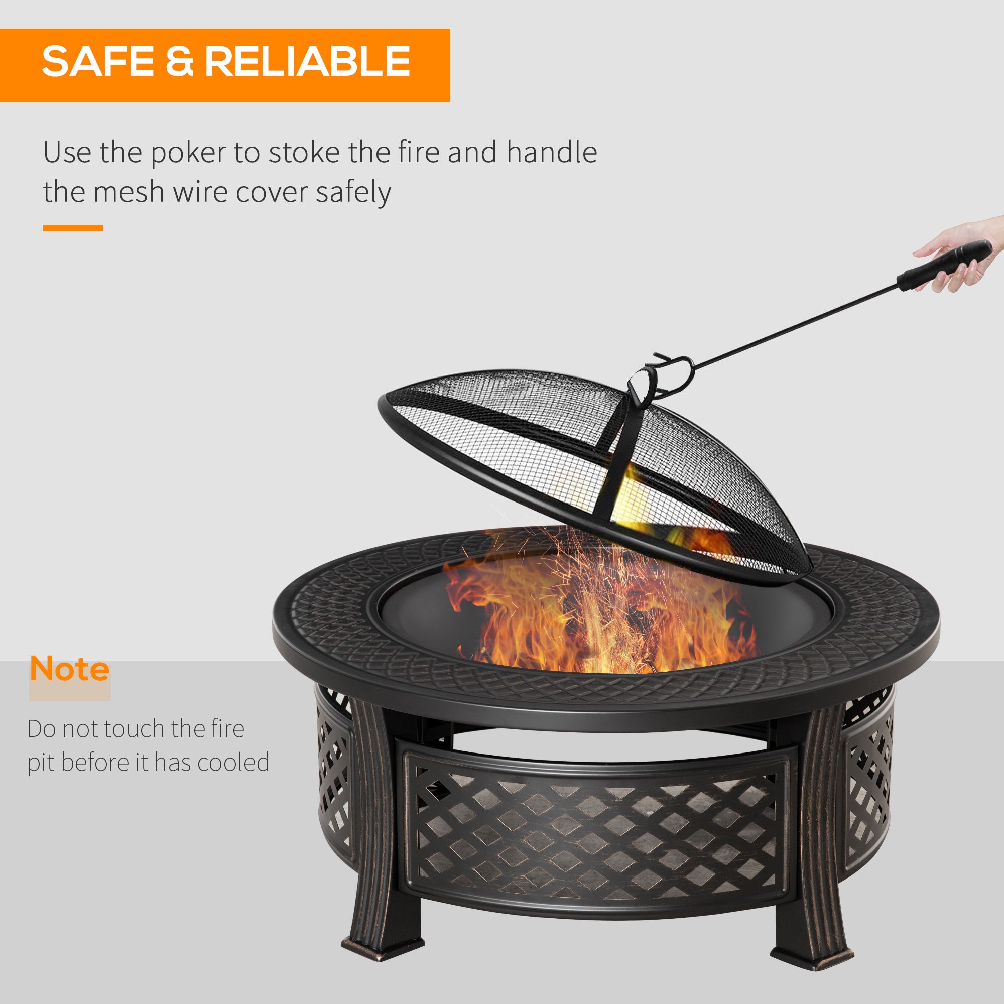 Steel Fire Pit With Grill Net And Mesh Lid for Camping - Velmora