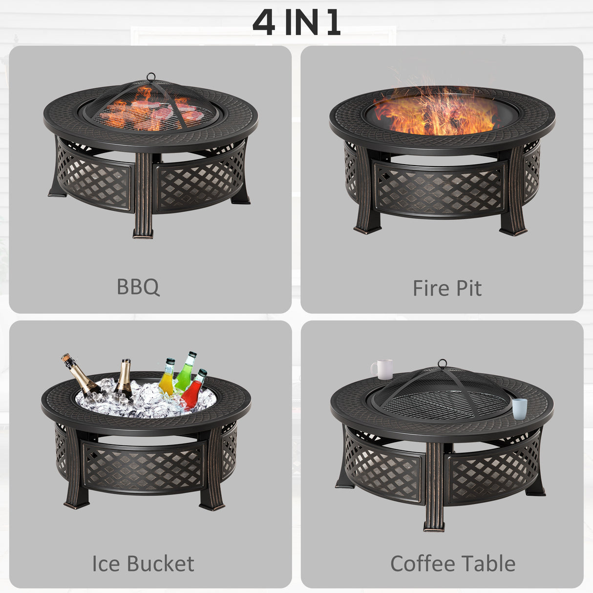 Steel Fire Pit With Grill Net And Mesh Lid for Camping - Velmora