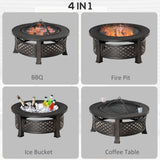 Steel Fire Pit With Grill Net And Mesh Lid for Camping - Velmora