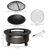 Steel Fire Pit With Grill Net And Mesh Lid for Camping - Velmora