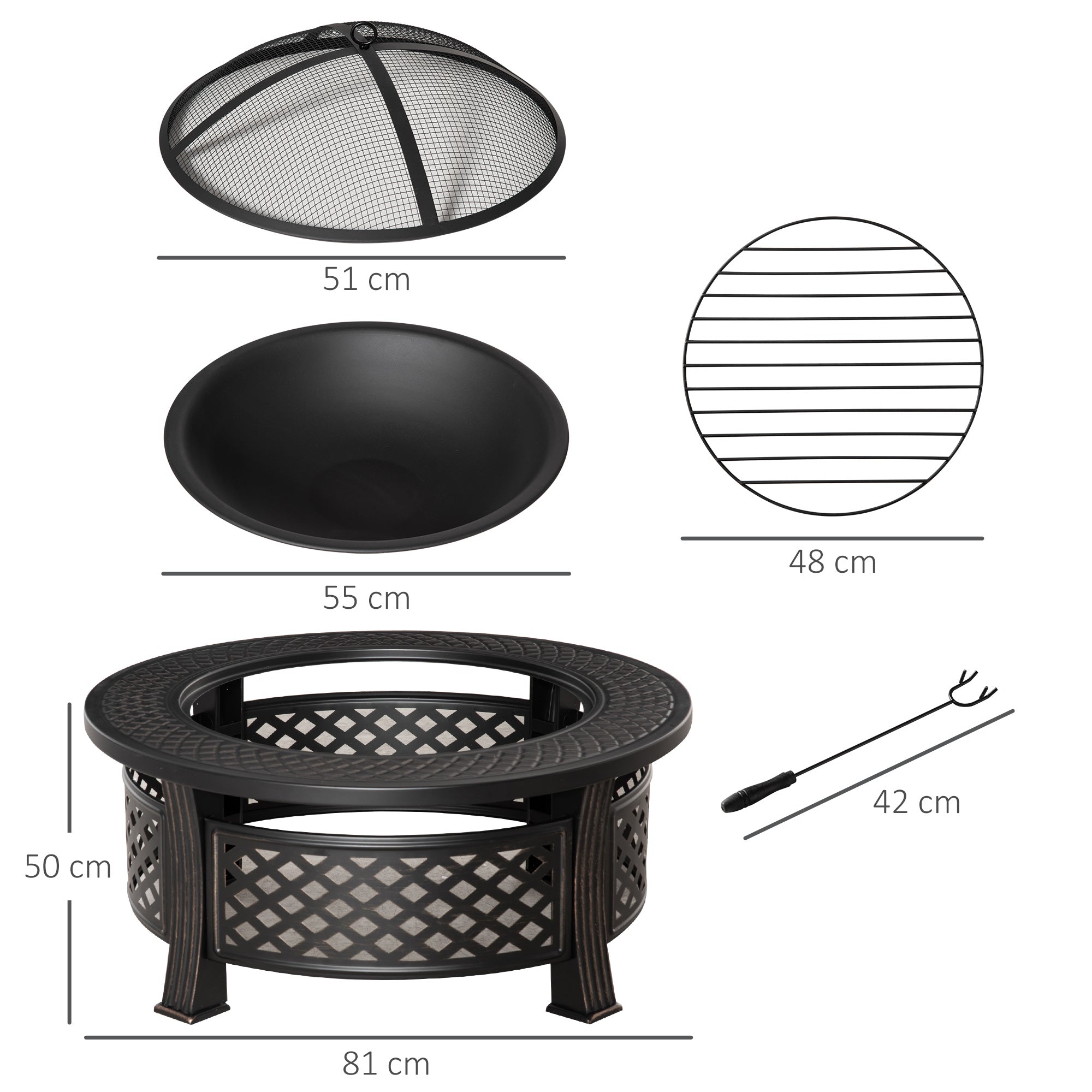 Steel Fire Pit With Grill Net And Mesh Lid for Camping - Velmora