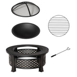 Steel Fire Pit With Grill Net And Mesh Lid for Camping - Velmora