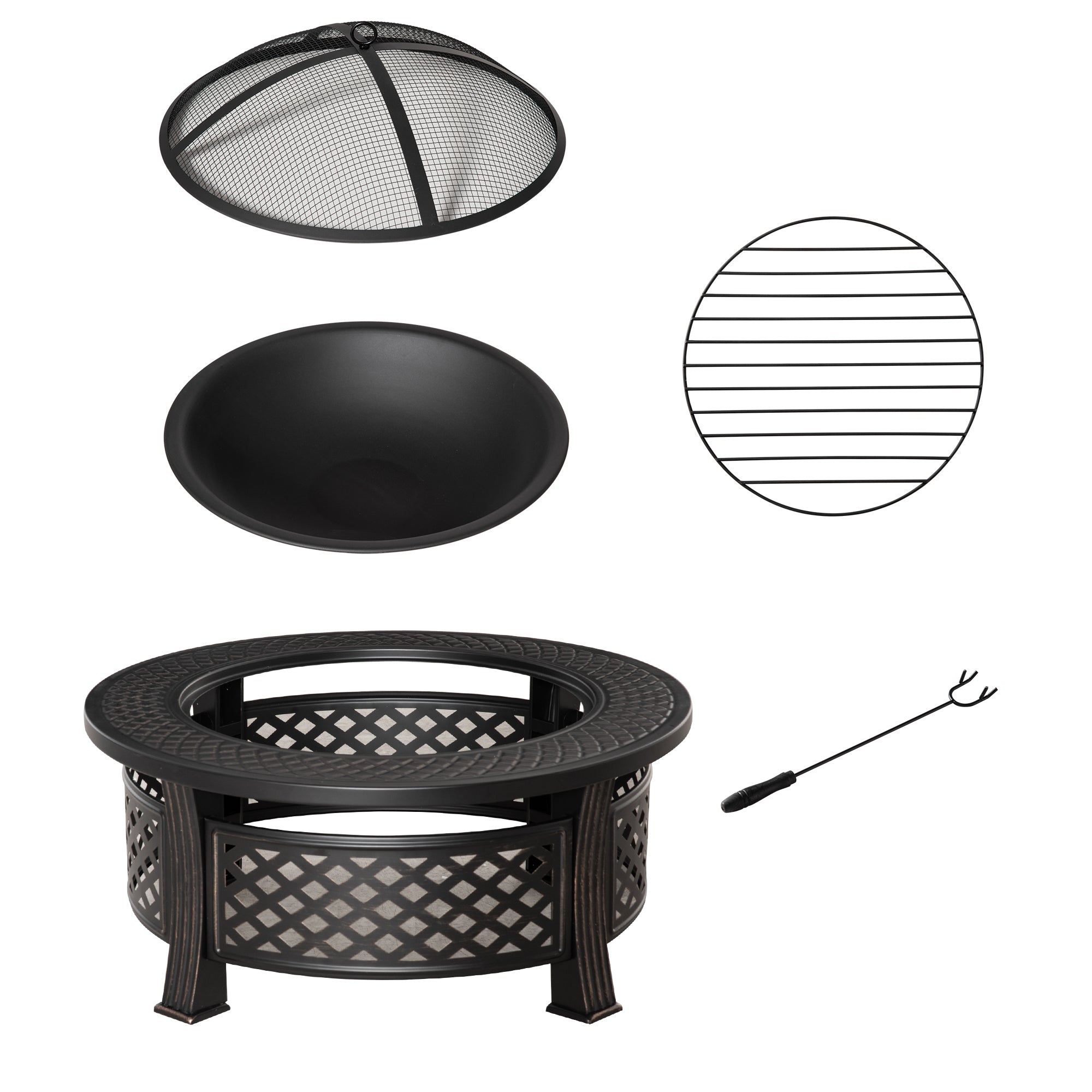 Steel Fire Pit With Grill Net And Mesh Lid for Camping - Velmora