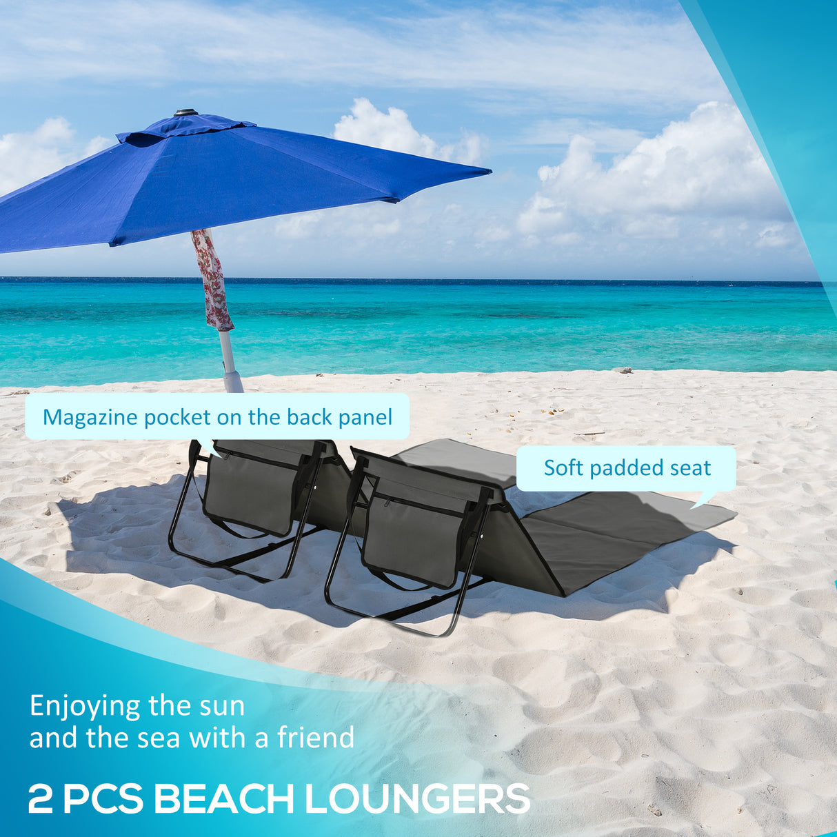 Steel Foldable Garden Beach Sun Lounger Chair Mat in Set of 2 - Velmora