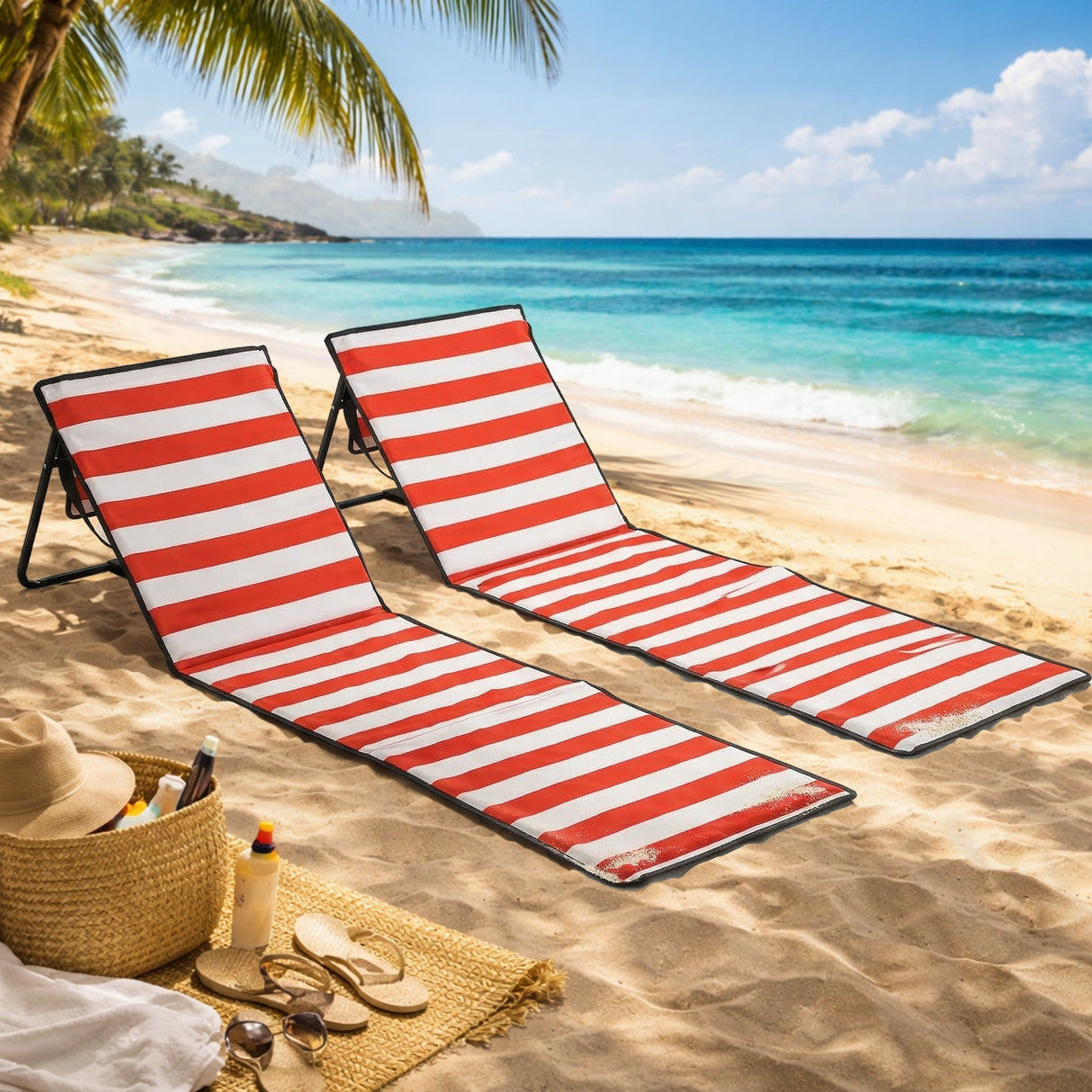 Steel Foldable Garden Beach Sun Lounger Chair Mat in Set of 2 - Velmora