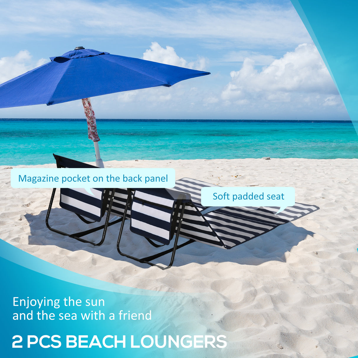 Steel Foldable Garden Beach Sun Lounger Chair Mat in Set of 2 - Velmora