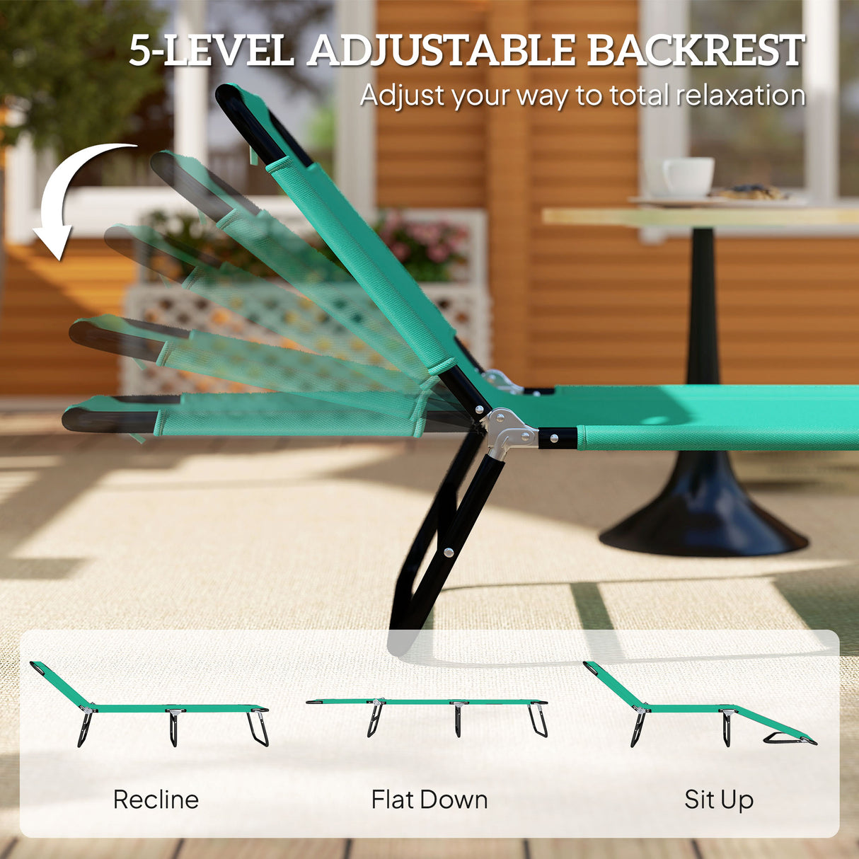 Steel Foldable Garden Sun Lounger With 5-Position Adjustable Backrest - Velmora