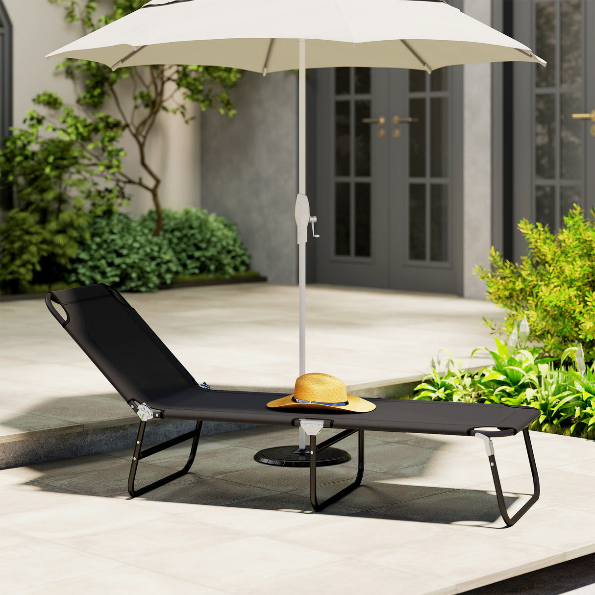 Steel Foldable Garden Sun Lounger With 5-Position Adjustable Backrest - Velmora