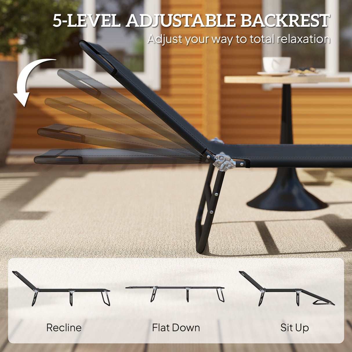 Steel Foldable Garden Sun Lounger With 5-Position Adjustable Backrest - Velmora