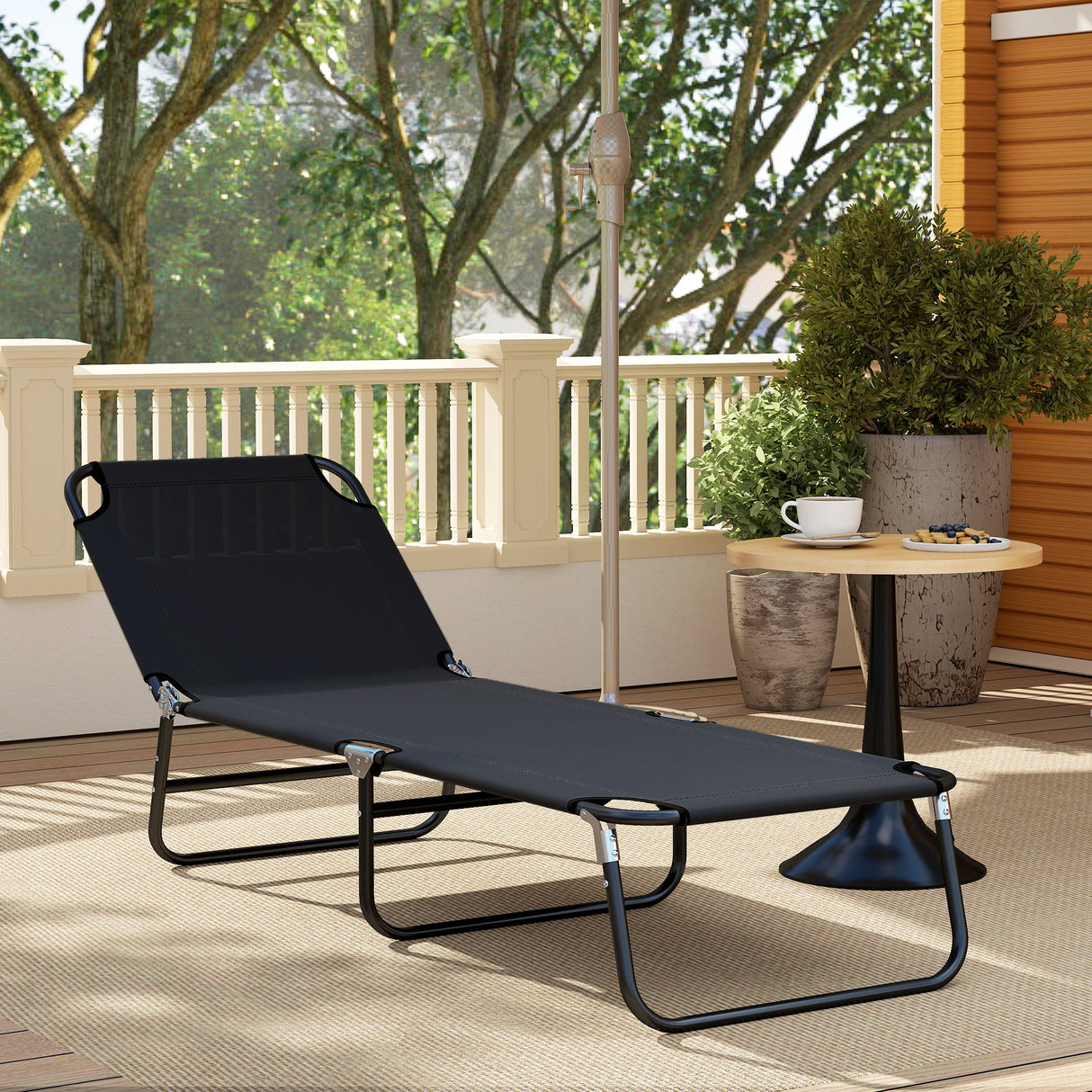 Steel Foldable Garden Sun Lounger With 5-Position Adjustable Backrest - Velmora