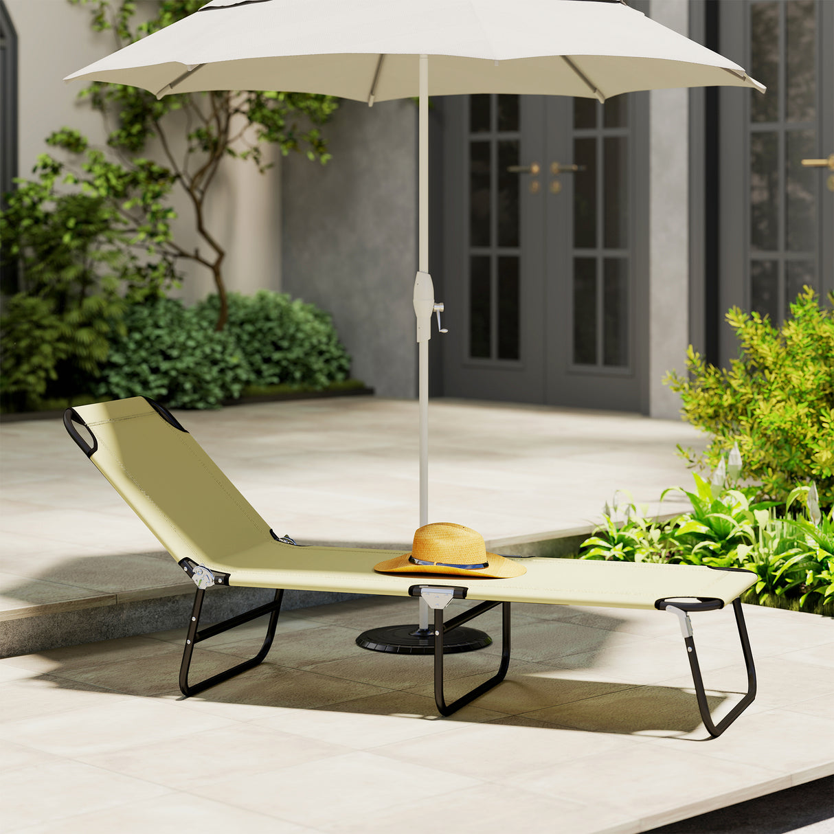 Steel Foldable Garden Sun Lounger With 5-Position Adjustable Backrest - Velmora