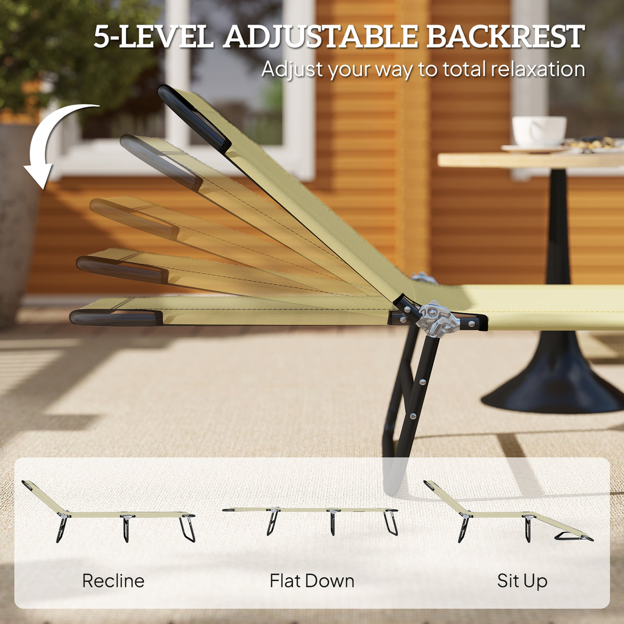 Steel Foldable Garden Sun Lounger With 5-Position Adjustable Backrest - Velmora