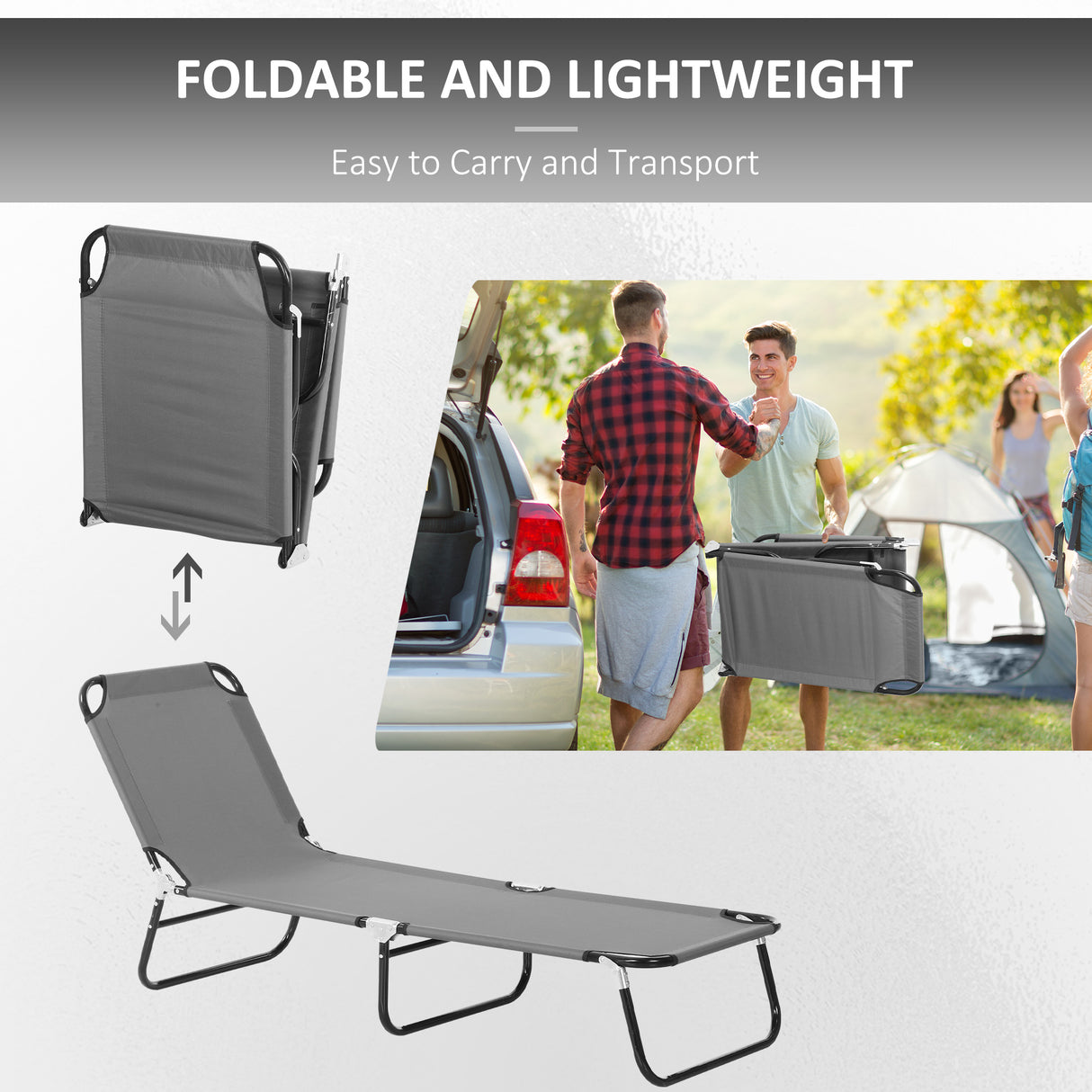 Steel Foldable Garden Sun Lounger With 5-Position Adjustable Backrest - Velmora