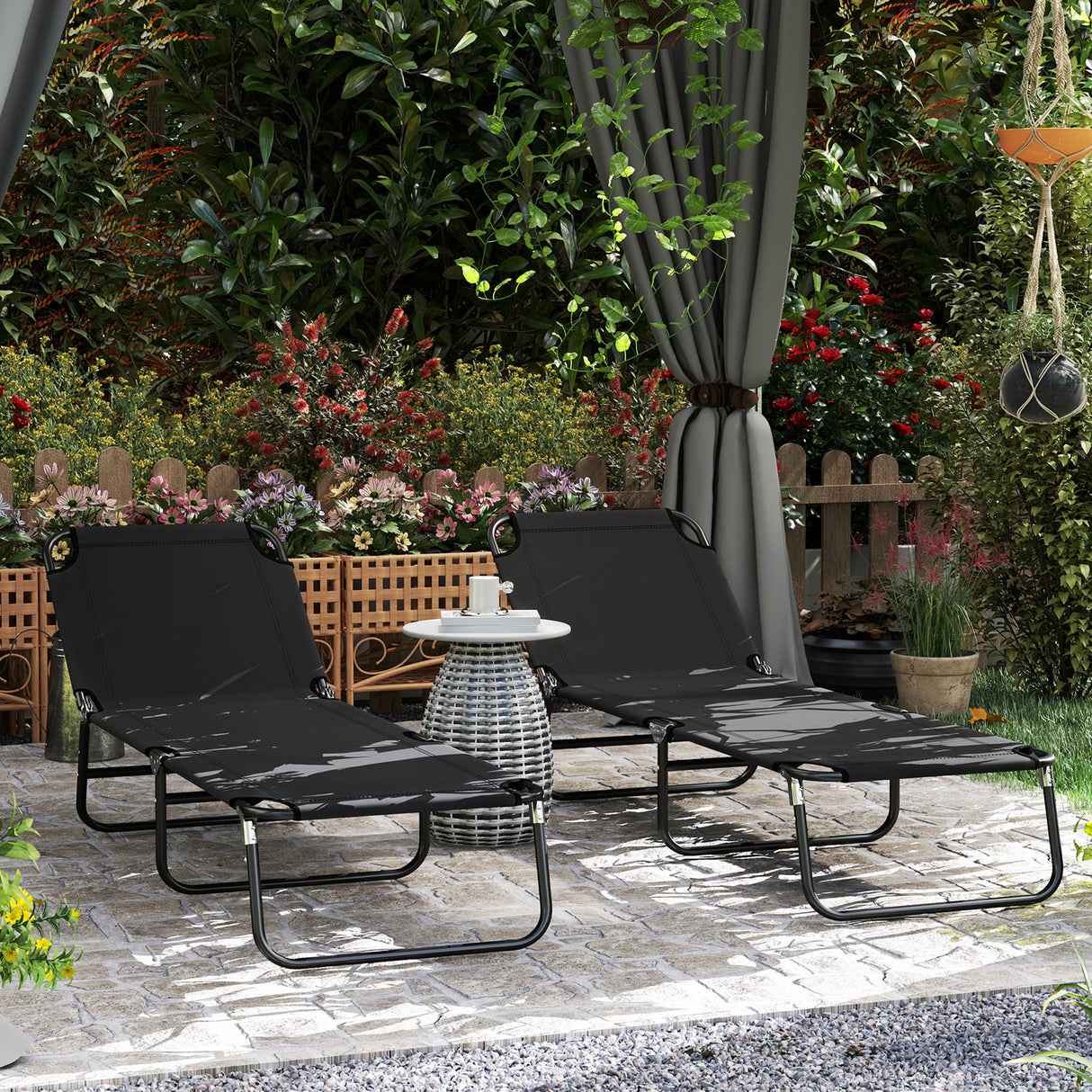 Steel Foldable Garden Sun Lounger in Set of 2 With Adjustable Backrest - Velmora