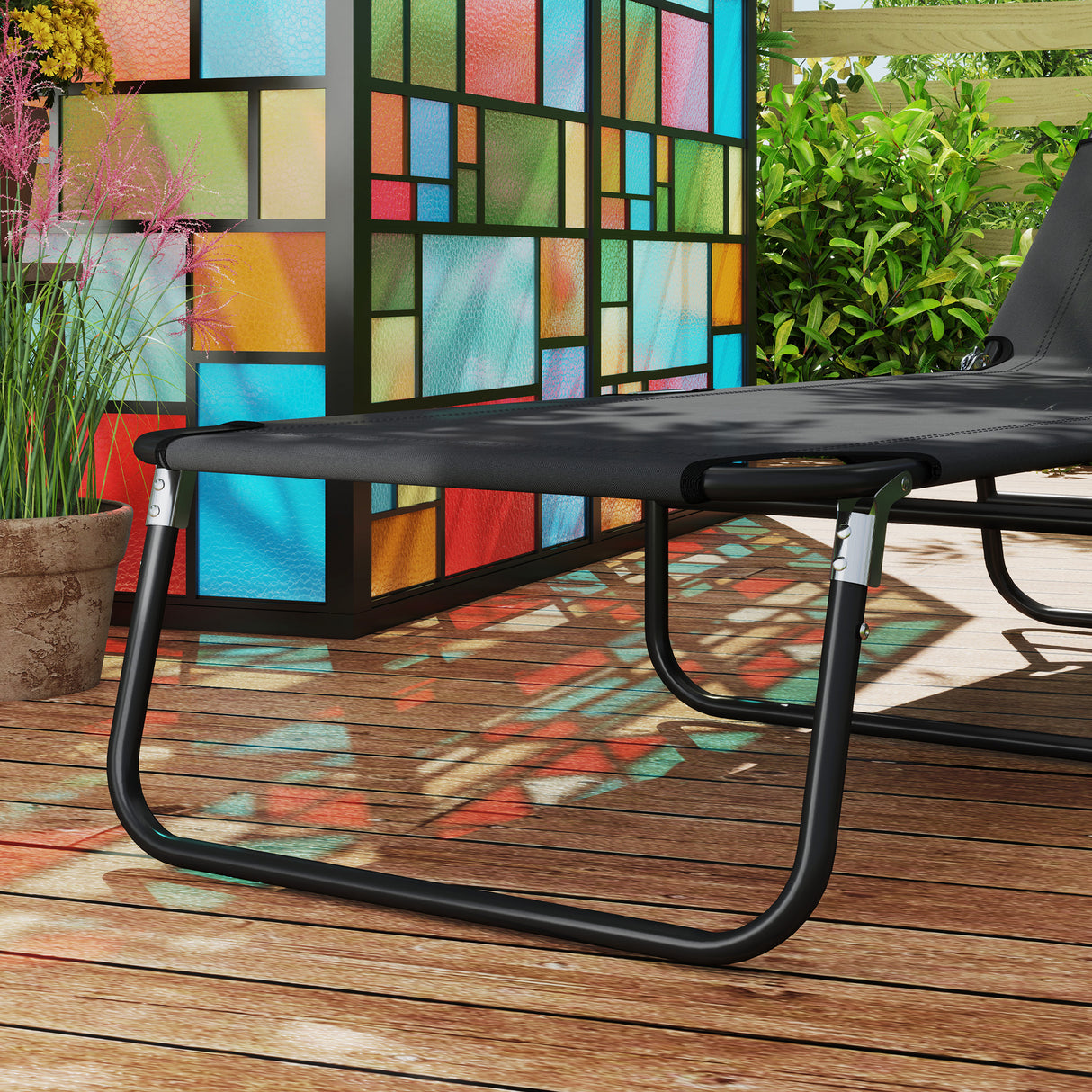 Steel Foldable Garden Sun Lounger in Set of 2 With Adjustable Backrest - Velmora