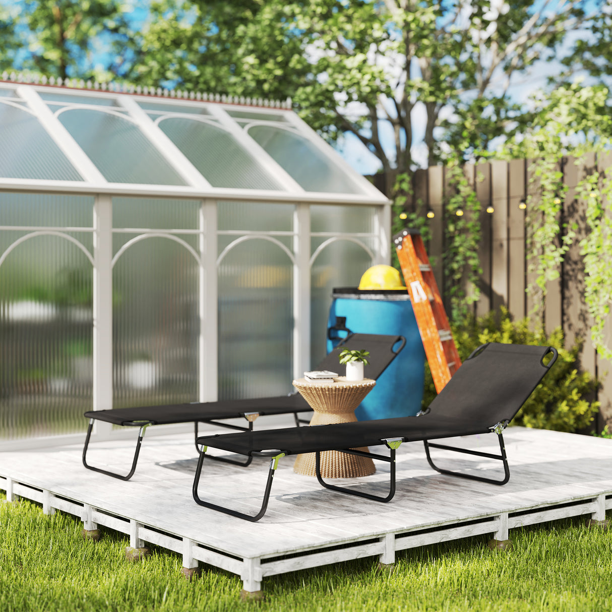 Steel Foldable Garden Sun Lounger in Set of 2 With Adjustable Backrest - Velmora