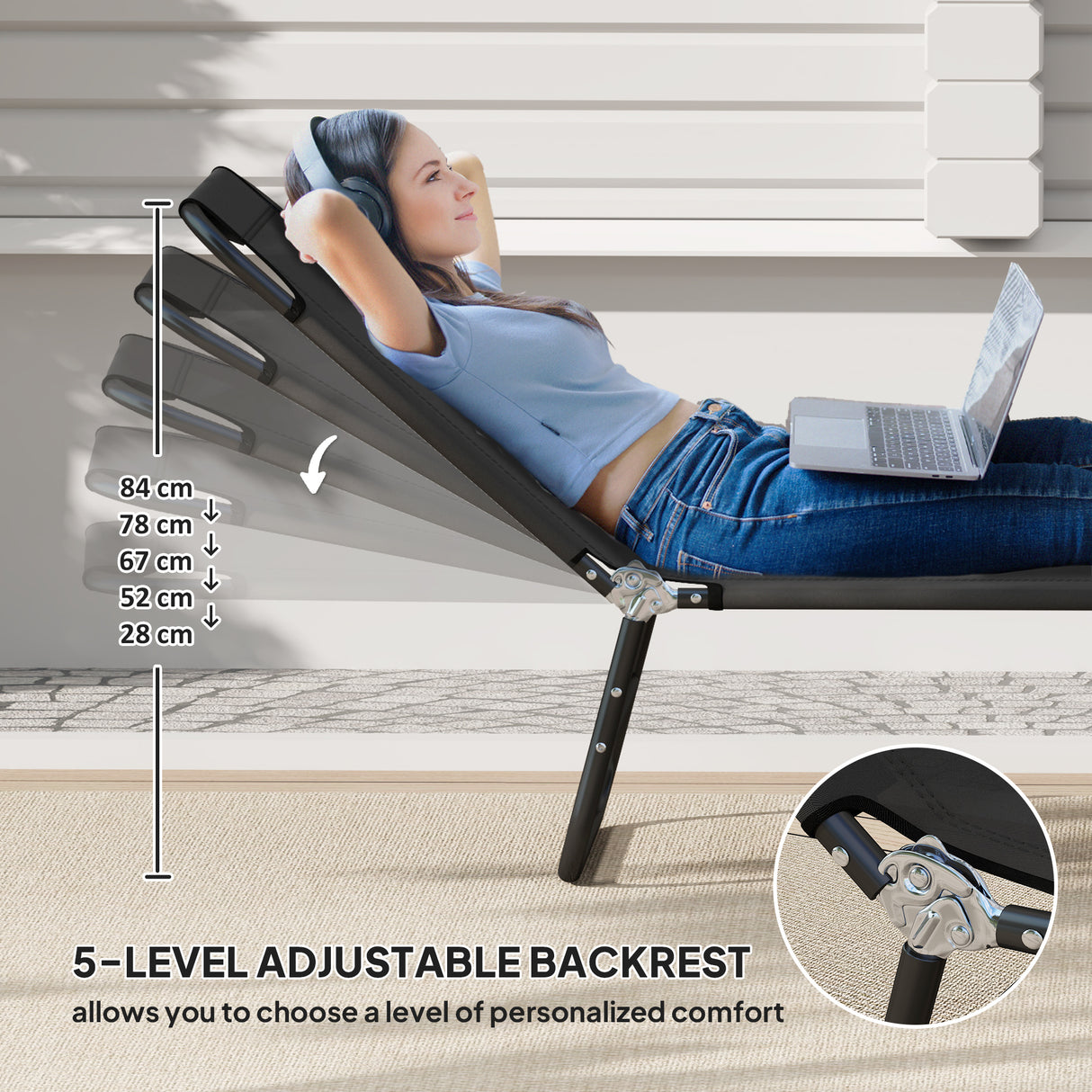 Steel Foldable Garden Sun Lounger in Set of 2 With Adjustable Backrest - Velmora